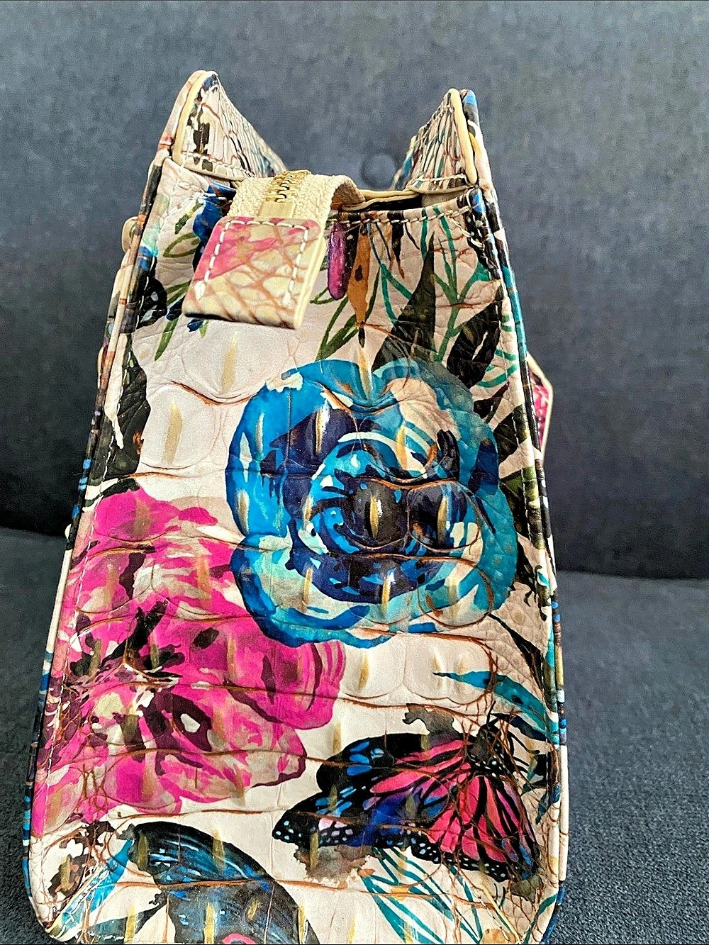 BRAHMIN Cami Satchel Floral Butterfly Multicolor handbag - Picture 3 of 6